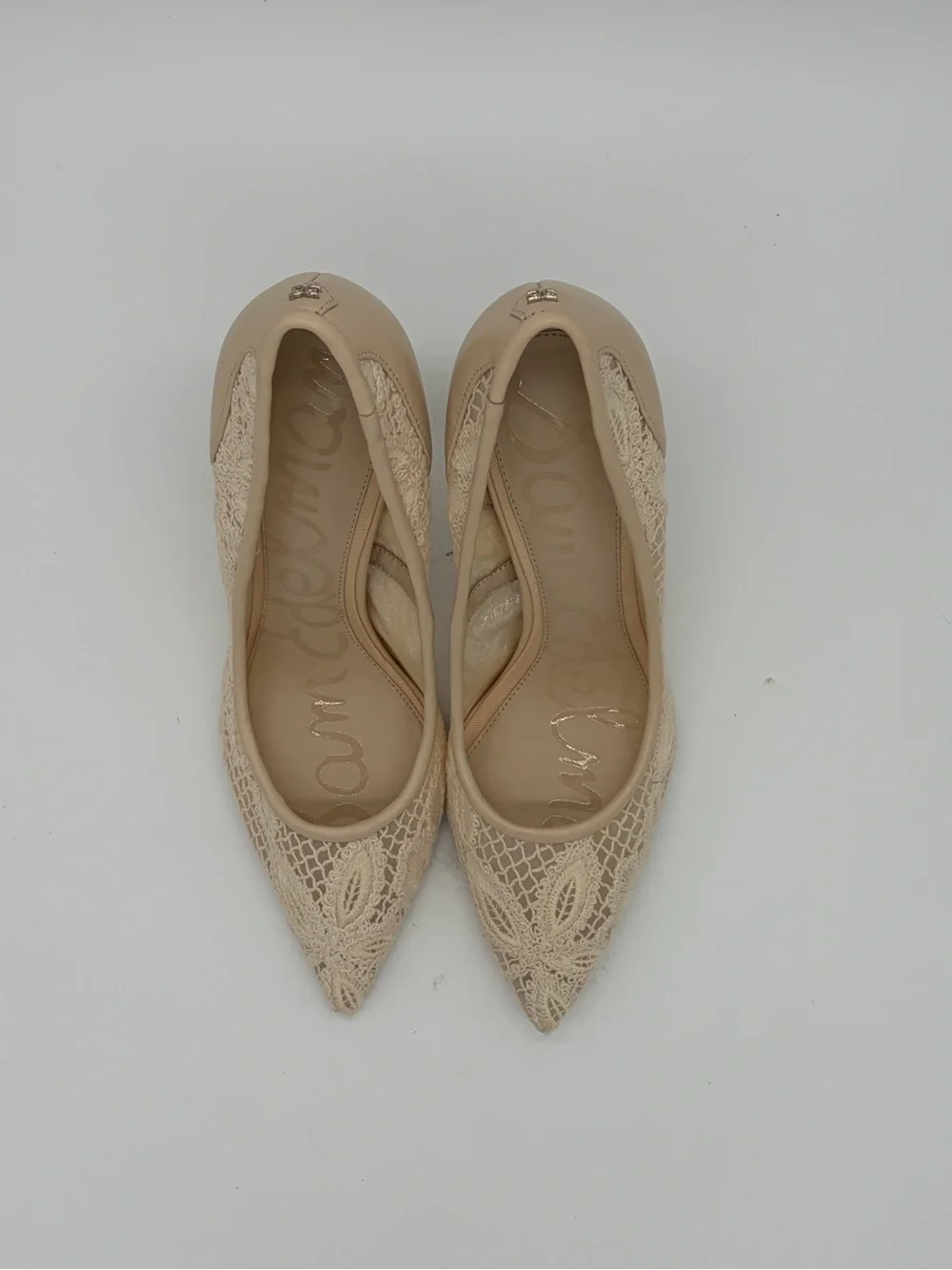 Sam Edelman Beige Lace Pointed-Toe Pumps